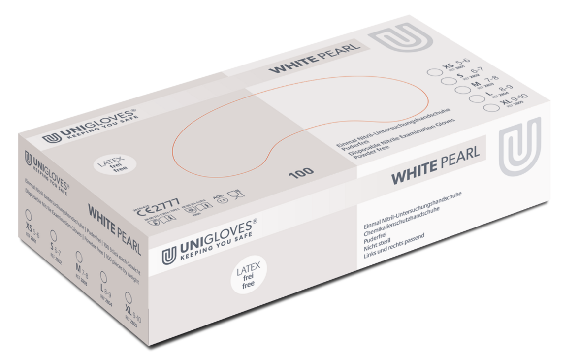 Unigloves White Pearl disposable nitrile gloves powder free 