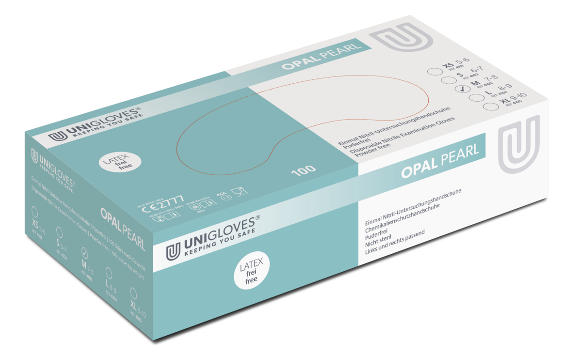 Unigloves Opal Pearl disposable nitrile gloves powder free 