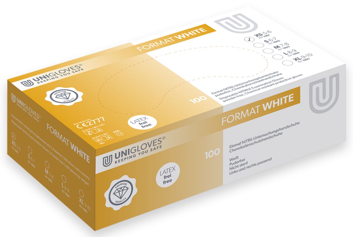 Unigloves Format White disposable nitrile gloves powder free