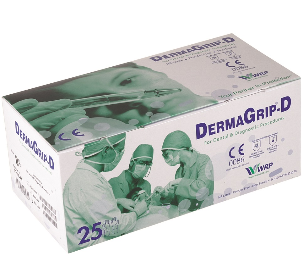 Unigloves Derma Grip D Latex dental gloves powder free white D3160-44, D3165 D3170 D3175 D3180 D3181