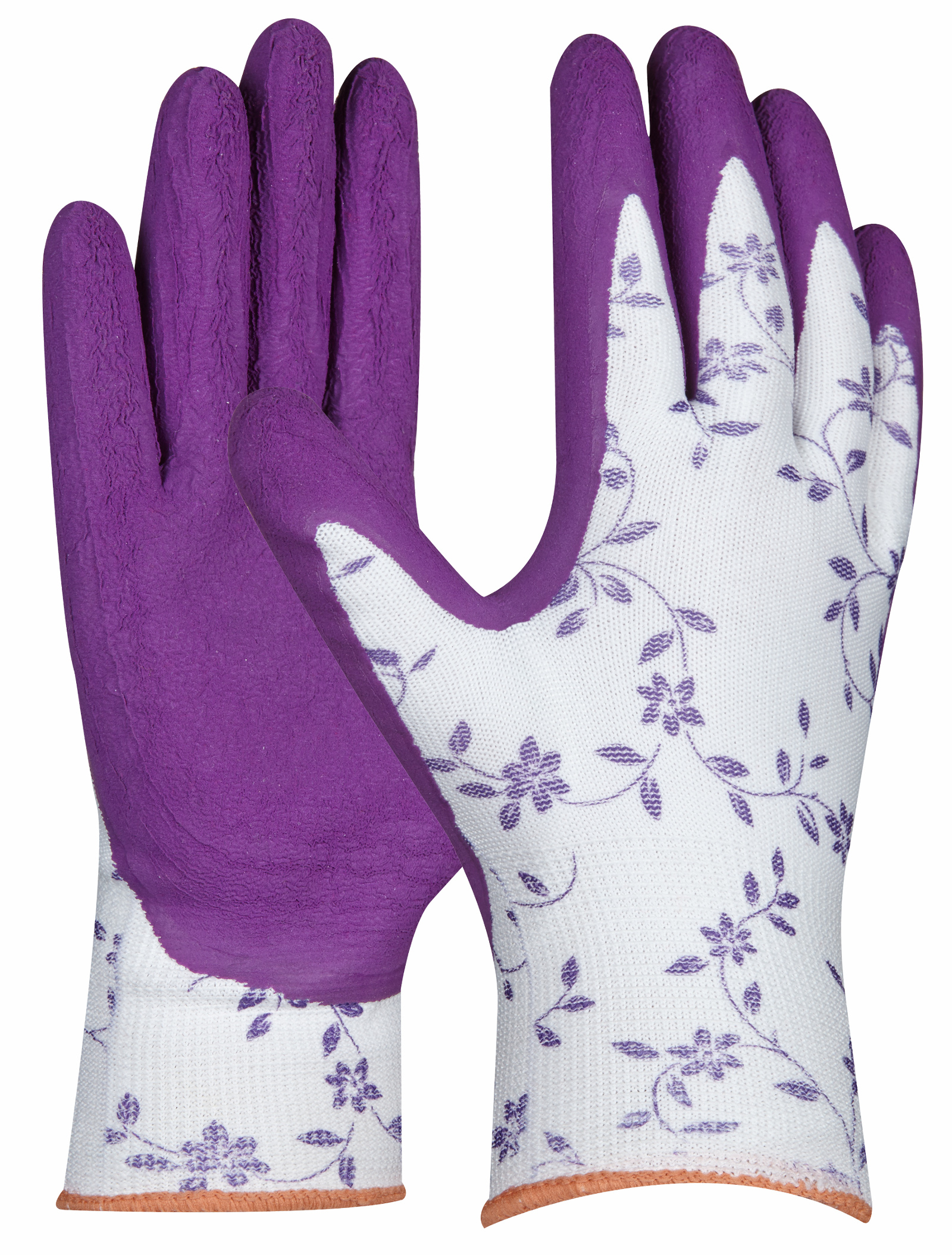 Gebol Flower Lila Latexschaum-Schutzhandschuhe teilbeschichtet
