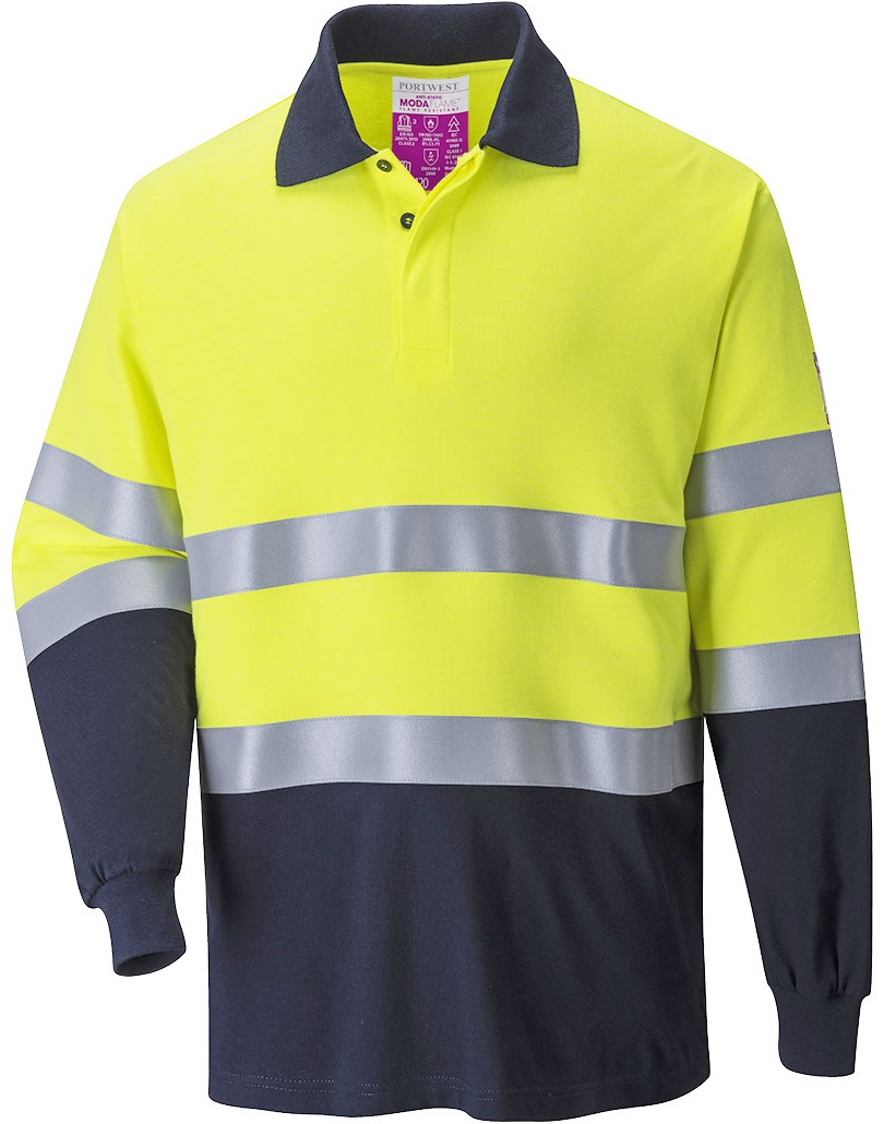 FR74YNR Portwest FR74 Zweifarbiges Flammschutz-Poloshirt langarm