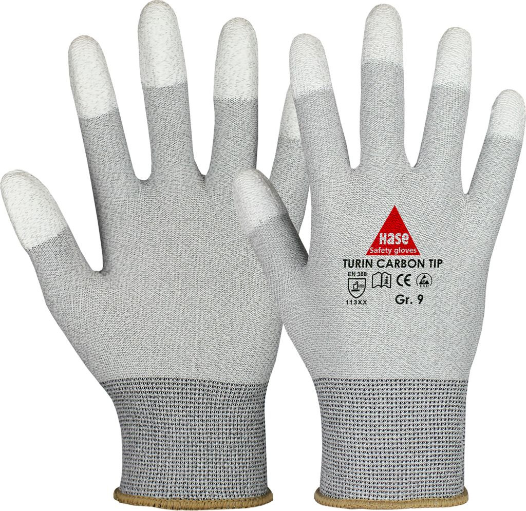 Hase 508240 Turin Carbon Tip ESD-Schutzhandschuhe mit PU-Fingerkuppen