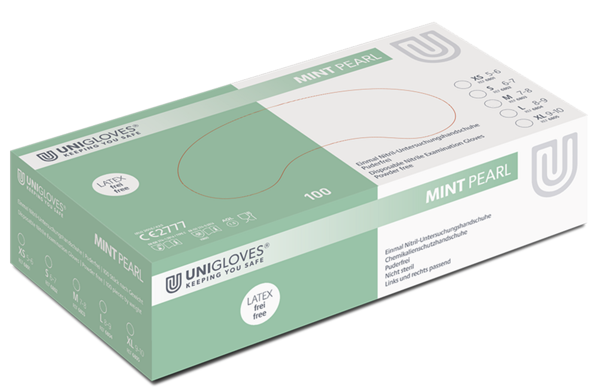 Unigloves Mint Pearl Disposable Nitrile Gloves Powder Free 