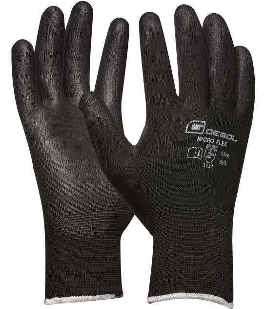 709242s-709245sneu-1 Gebol Micro Flex Schwarz PU-Schutzhandschuhe teilbeschichtet