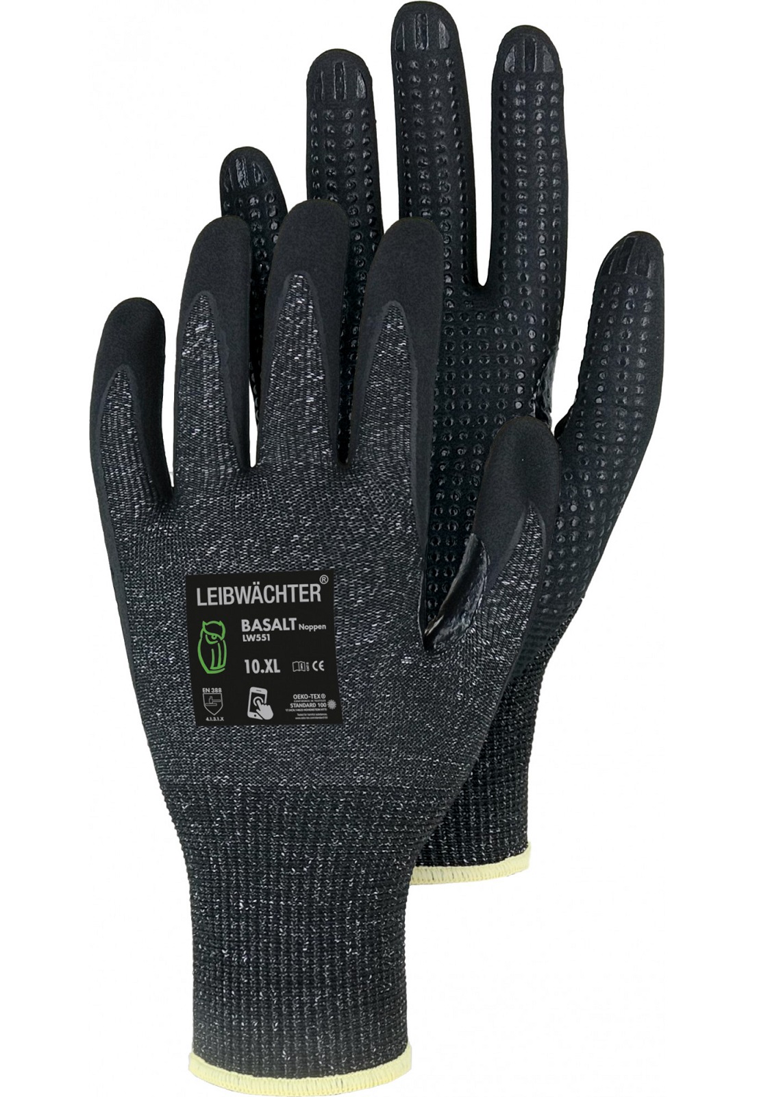 HLW551 Leibwächter LW551 Basalt Noppen Nitril-Schutzhandschuhe mit Noppen