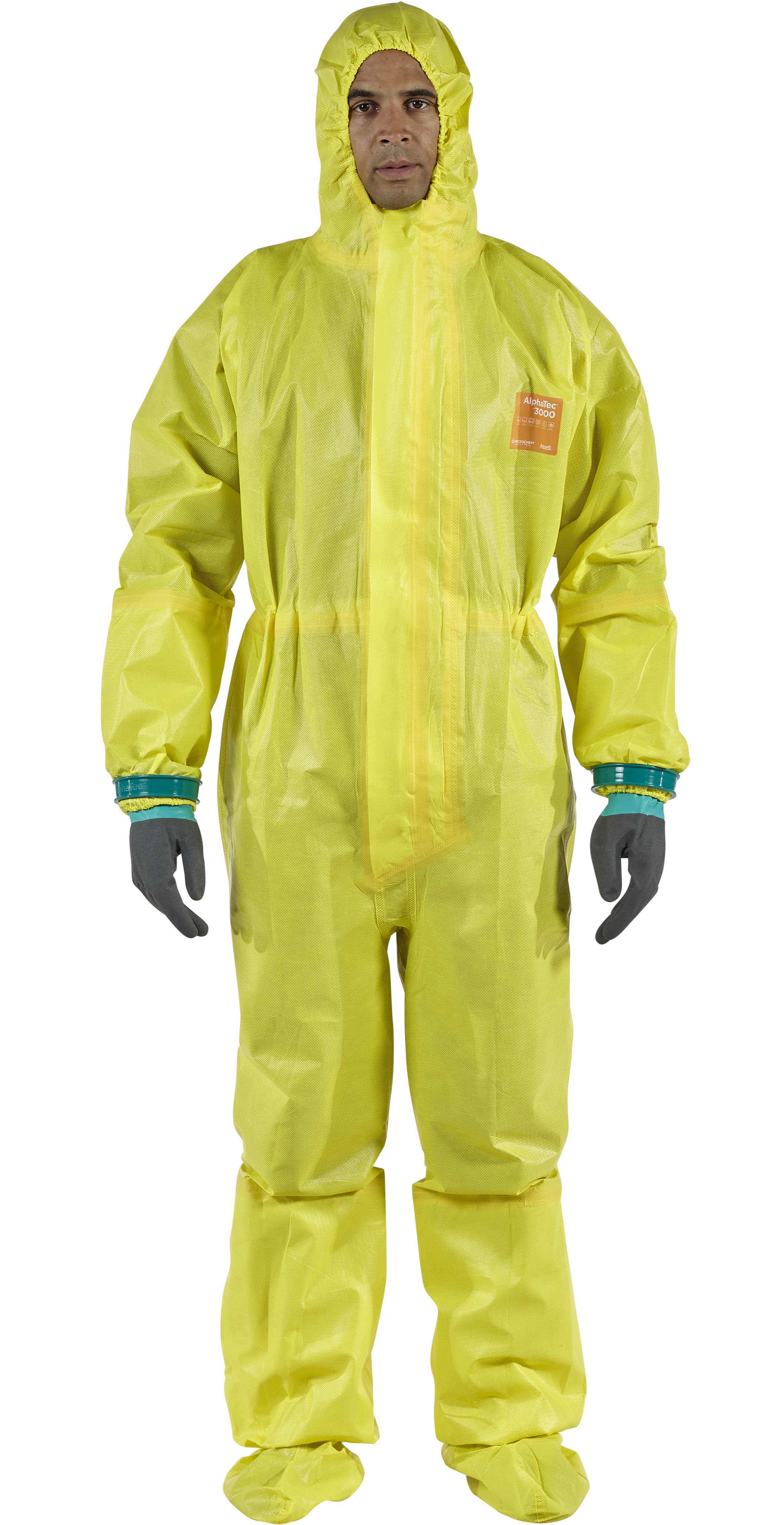 Microchem / AlphaTec 3000 Overall mit Kapuze und Füßlingen Modell 122 gelb