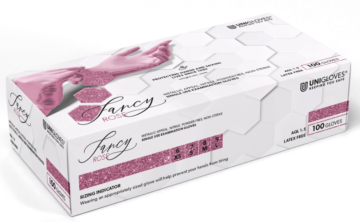 Unigloves Fancy Rose disposable nitrile gloves food safe