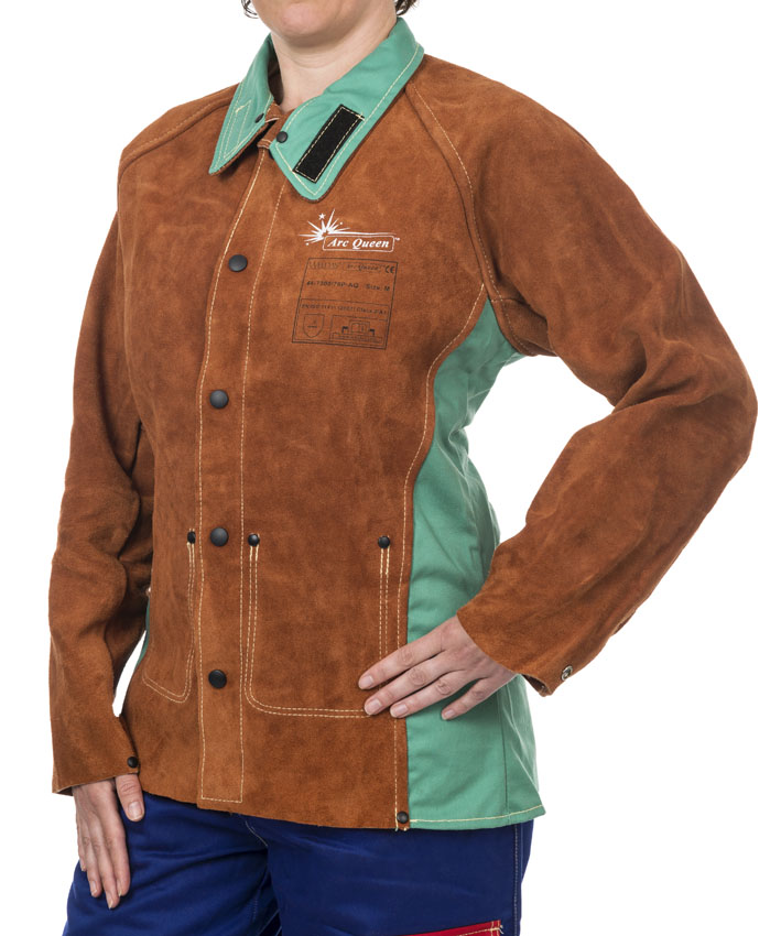140617-44-7300_p-aq-model-1-709x850-lr-jpg Weldas Lava Brown 44-7300P-AQ Cow Split Leather Welding Protection Ladies Jacket