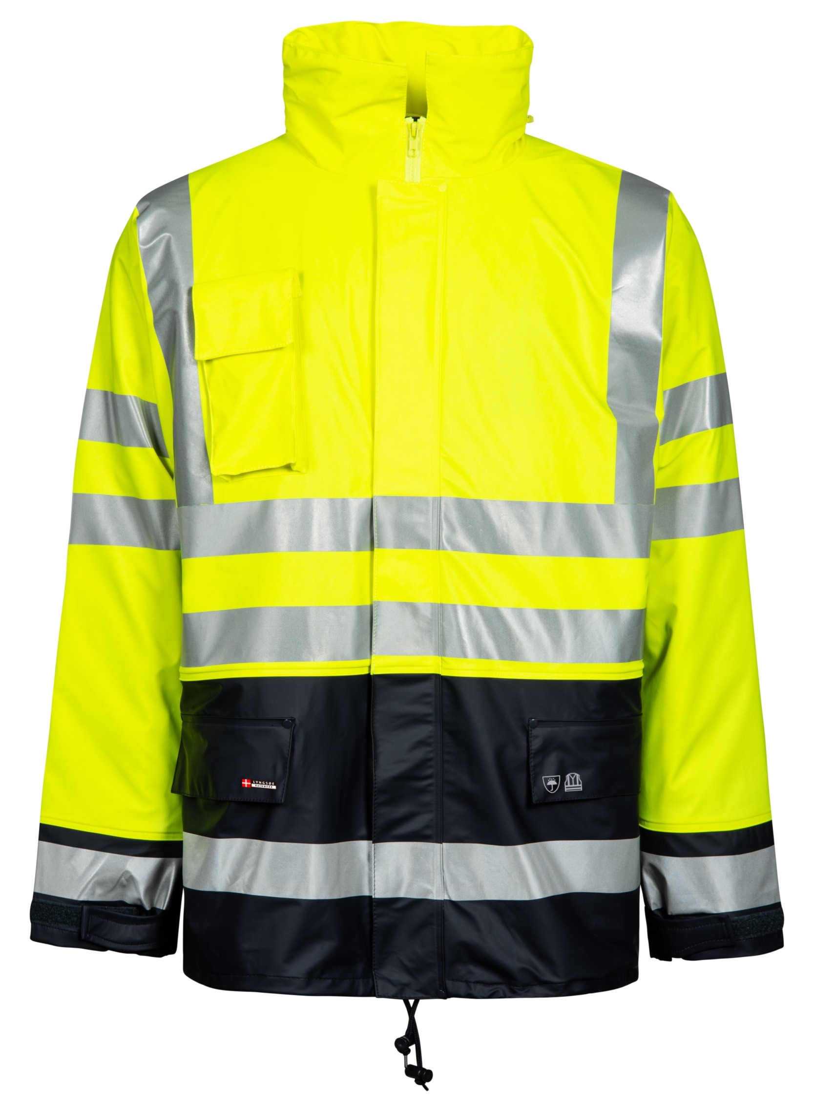 Lyngsøe LR32 high visibility rain jacket in PU quality with removable quilted lining