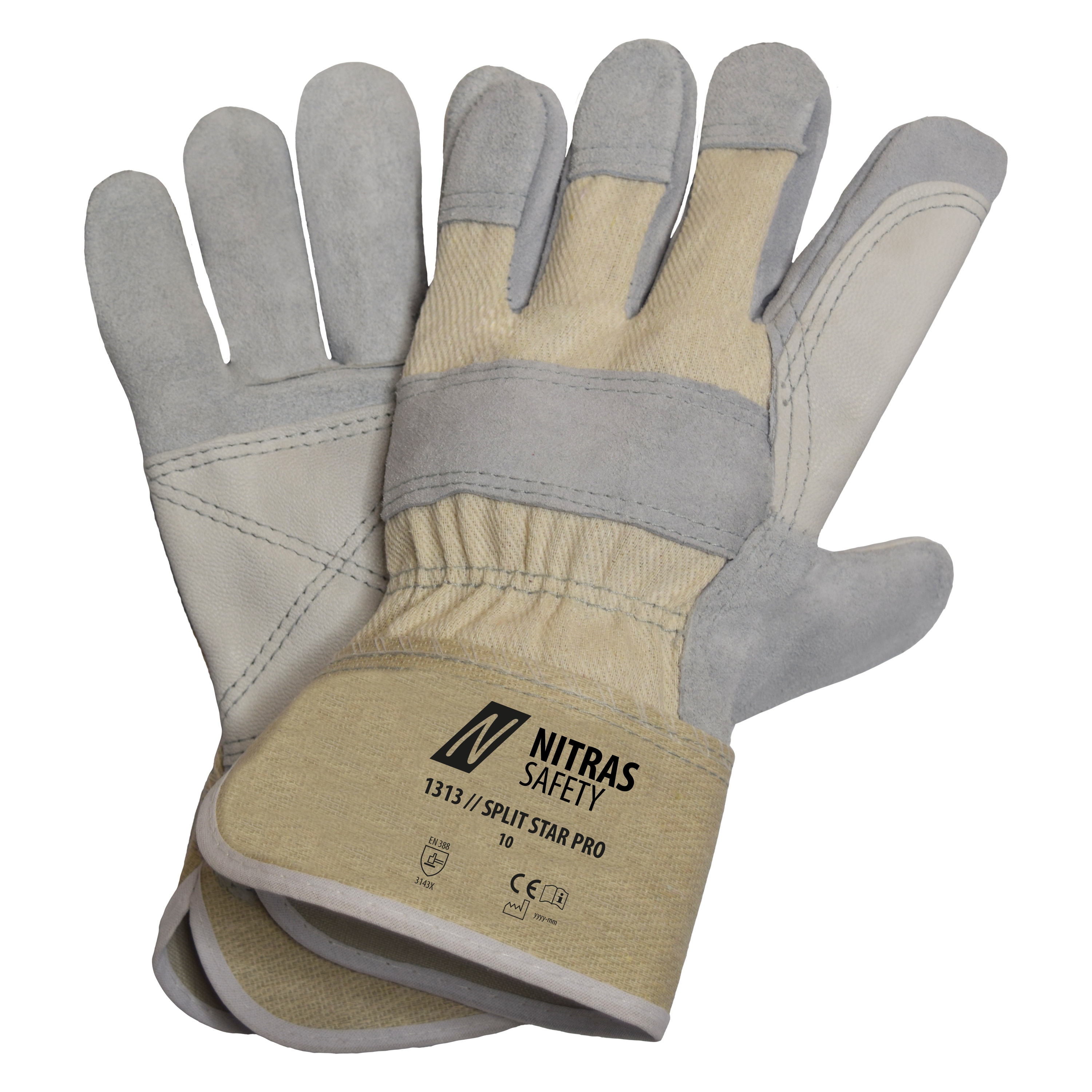 1313_1612_001 Nitras 1313 Split Star Pro Rindspaltlederhandschuhe