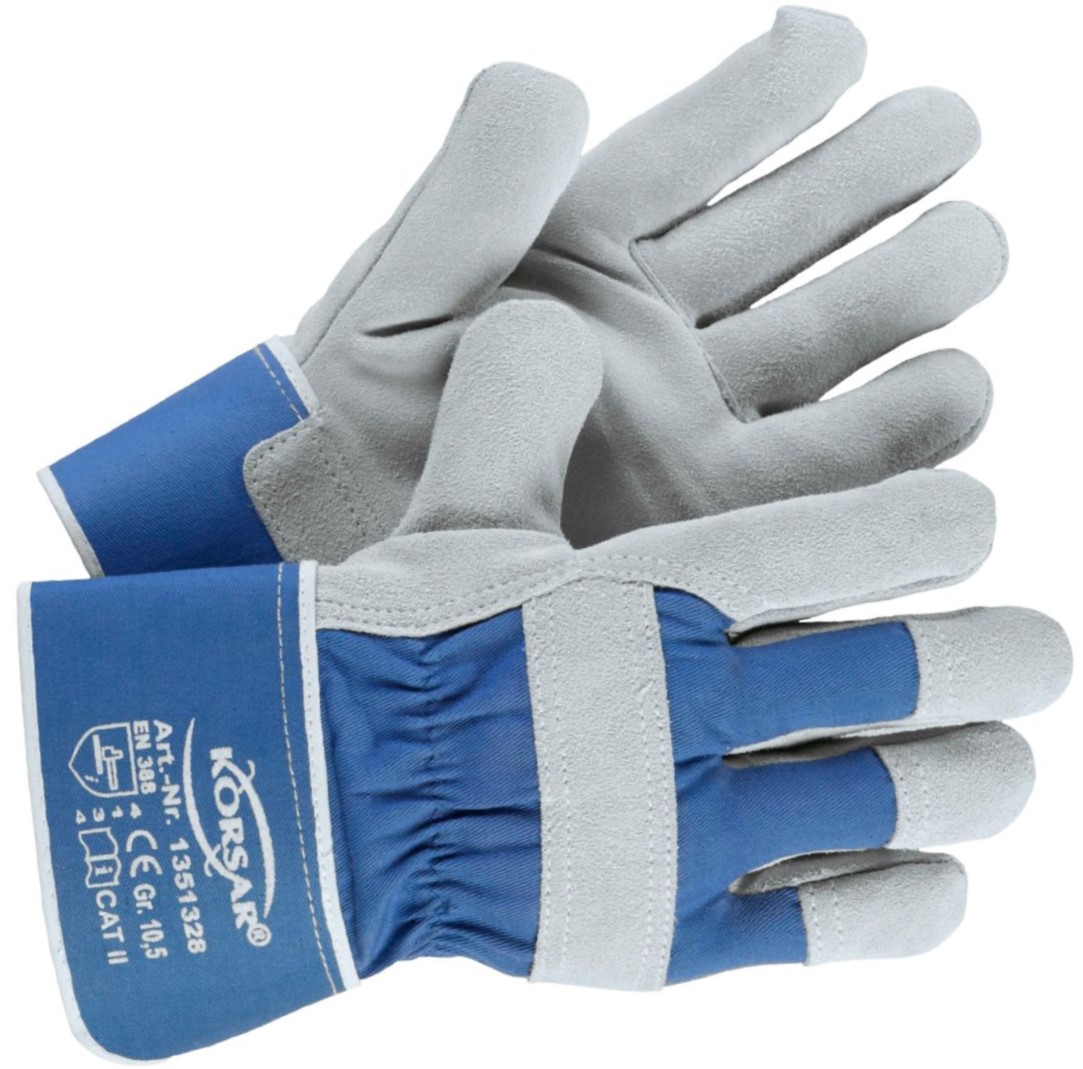 100_42725 Korsar Trucker Rindkernspaltleder-Schutzhandschuhe blau