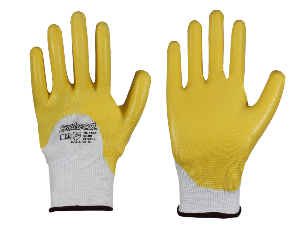 Soleco 001352 Nitril-Schutzhandschuhe ¾-beschichtet gelb