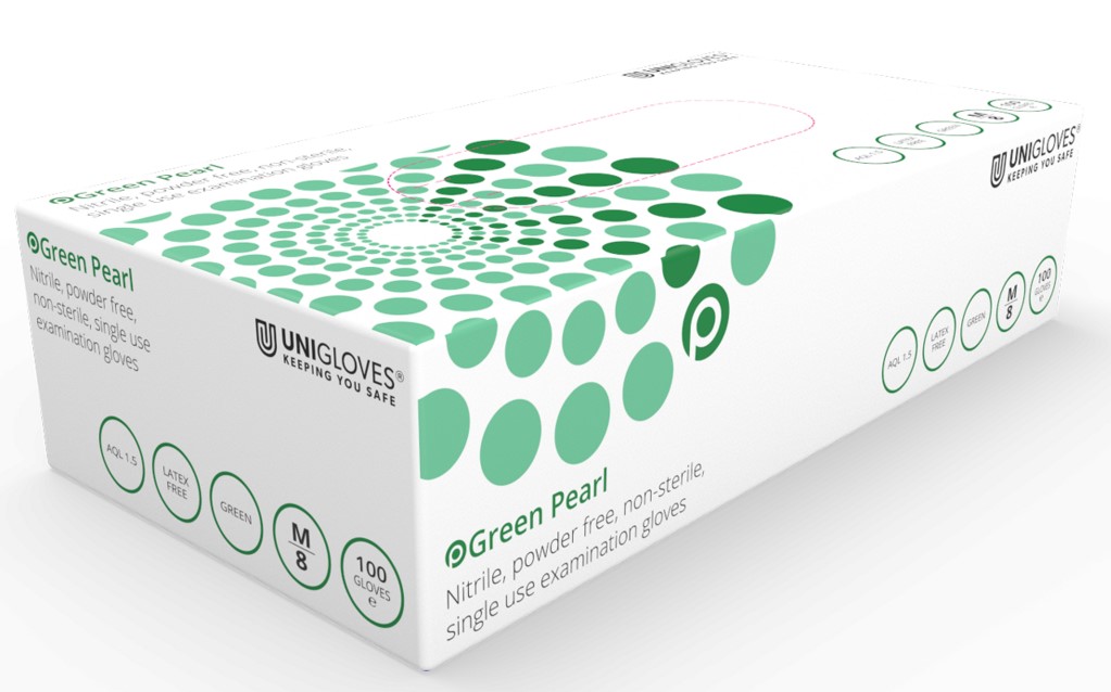 Unigloves UK Green Pearl disposable nitrile gloves food safe