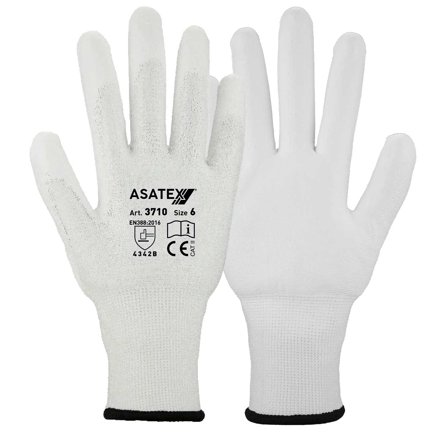 3710 3710 Cut protection gloves white Level 3 with PU-coating