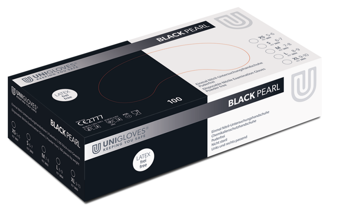 Unigloves Black Pearl disposable nitrile gloves powder free 
