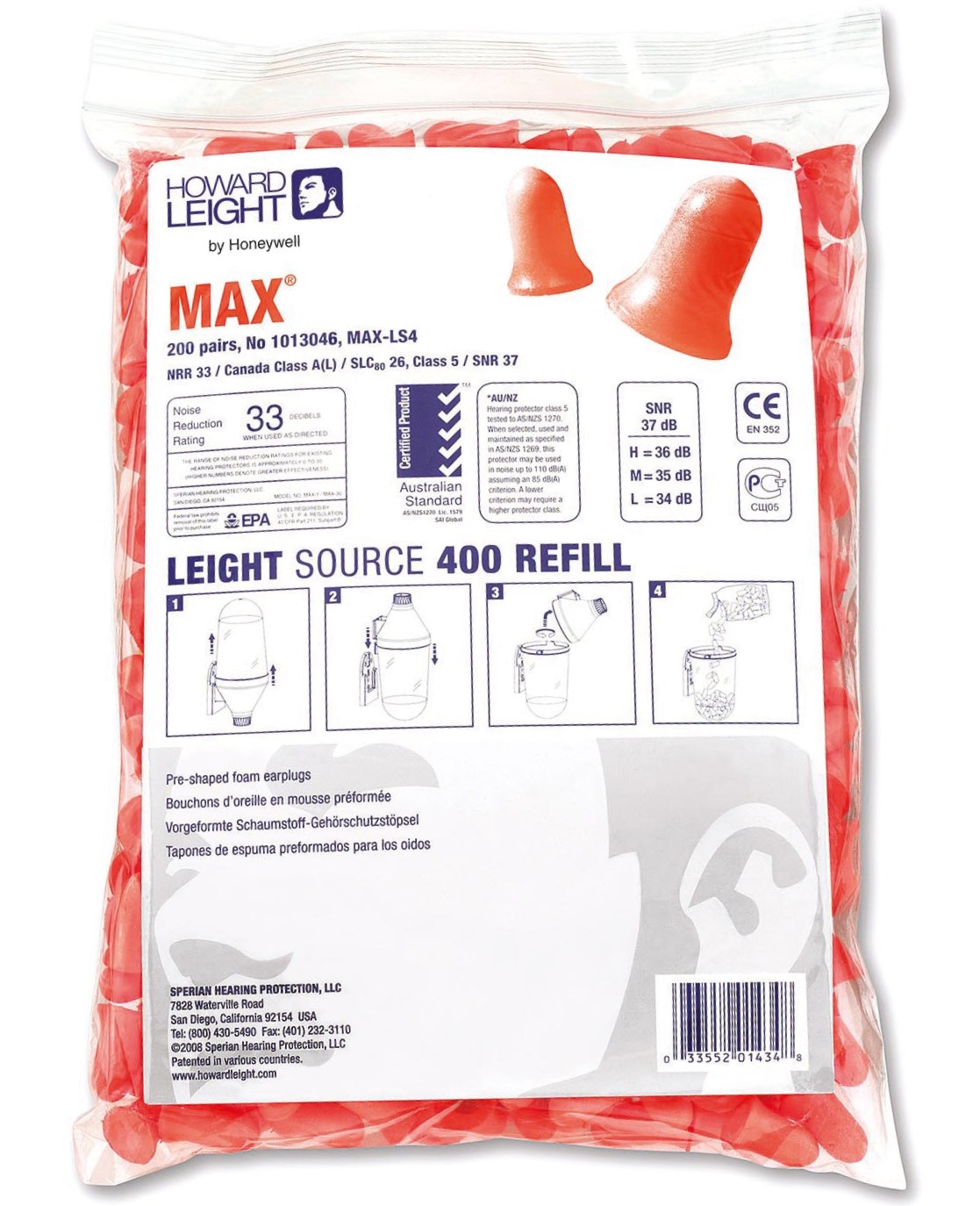 1013046 Howard Leight Max Gehörschutzstöpsel Nachfüllpackung für HL400