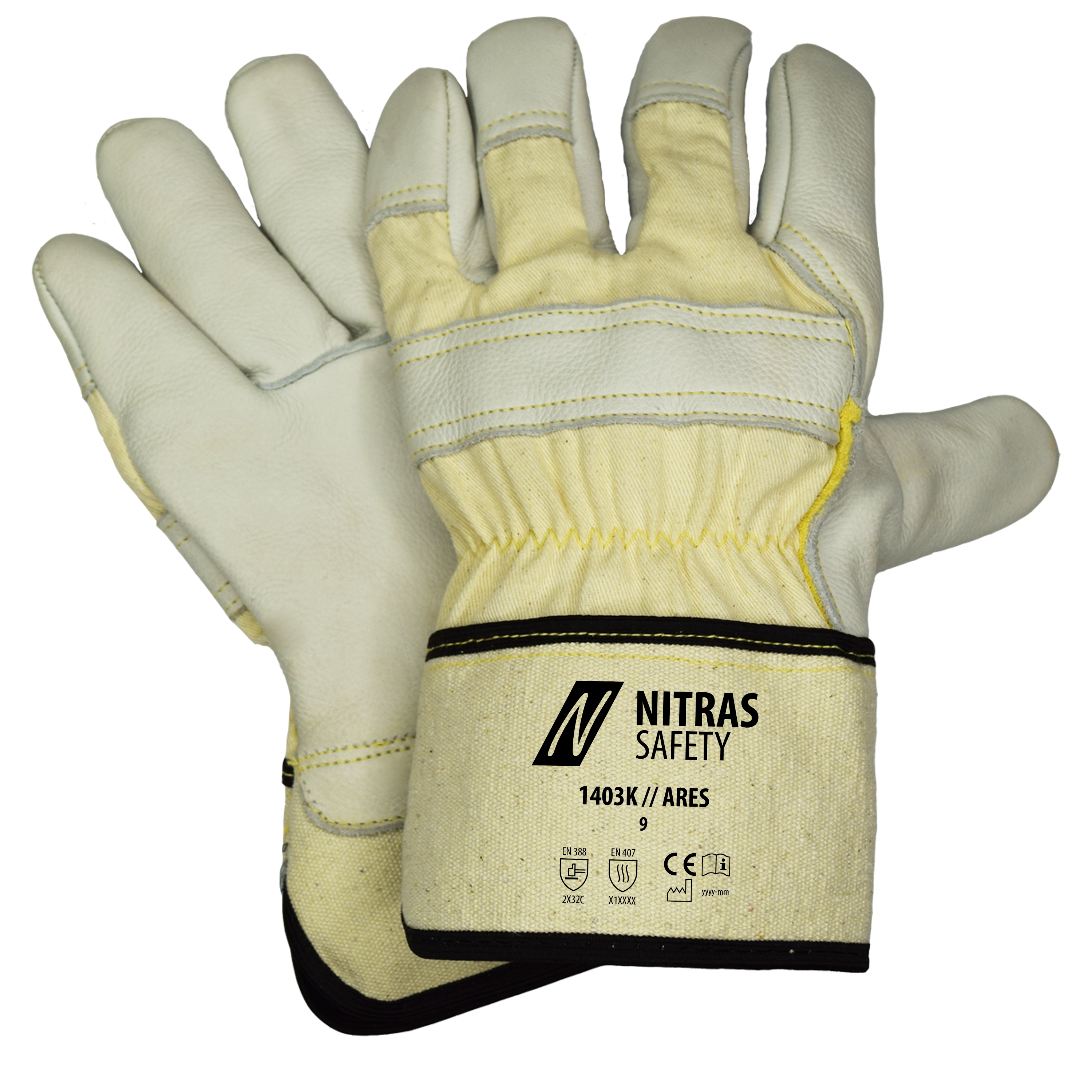 1403K_1612_001 Nitras 1403K Ares Rindvollleder-Schnittschutzhandschuhe Level C