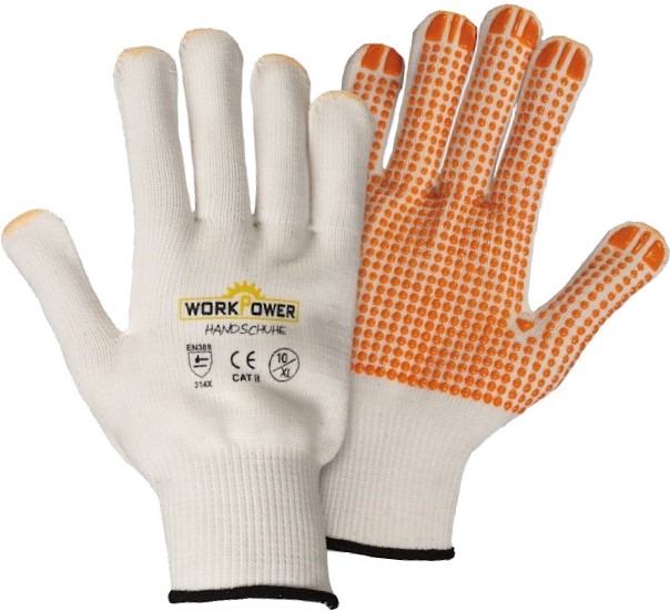 Work Power Orange Dot Feinstrickhandschuhe mit Noppen