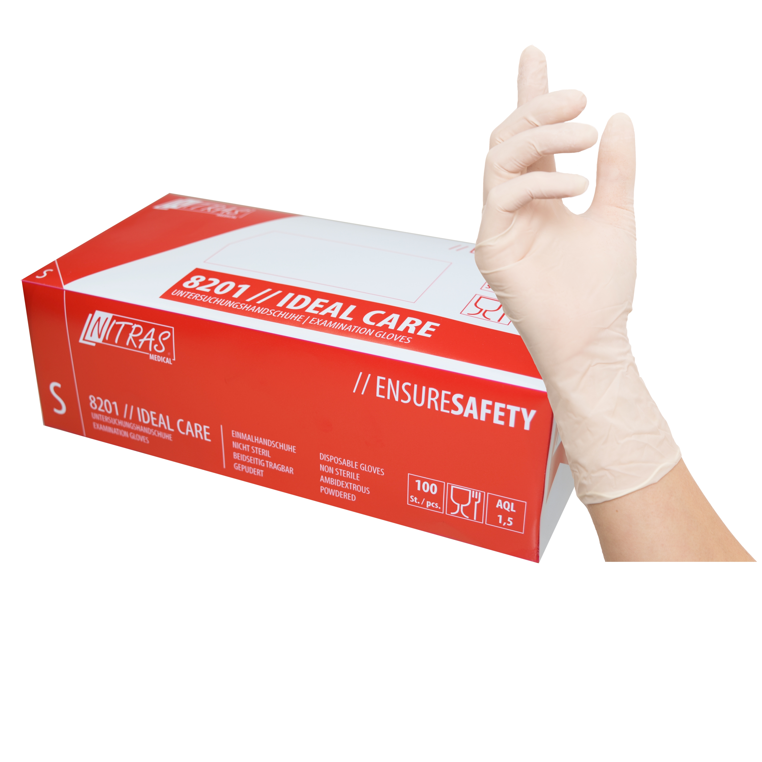 8201_1600_001 Nitras 8201 Ideal Care Latex-Einwegschutzhandschuhe